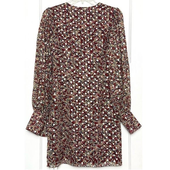 YUMI KIM Metallic Dot Floral Print Crepe Long Sleeve Draped Faux Wrap Dress‎ 4 - Picture 6 of 7